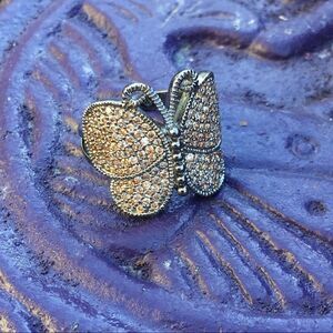 Brass butterfly ring ruthenium AAA grade CZ Ring